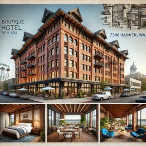Elegant boutique hotel revival in Columbia City, Seattle, at 7500 Rainier Ave, showcasing restored architectural details and contemporary design, reflecting Puget Sound Builders & Renovation's expertise in luxury accommodations
